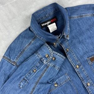 Wrangler‎ Western Cowboy Biggs Workwear Mens Long Sleeve Denim Shirt Size LT